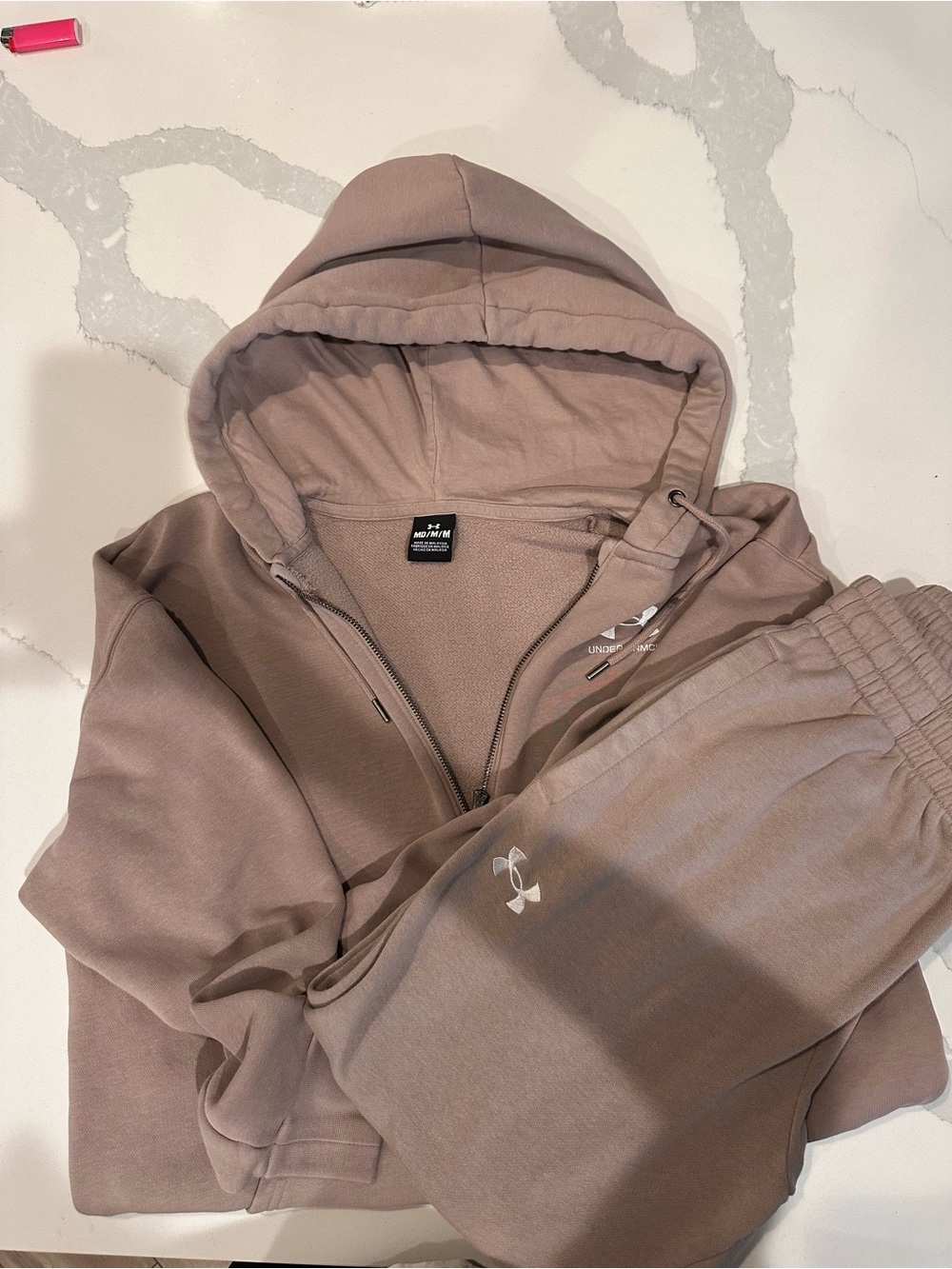 Under Armour Men’s Taupe Full-Zip Hoodie Sweatsuit Jacket and Pants